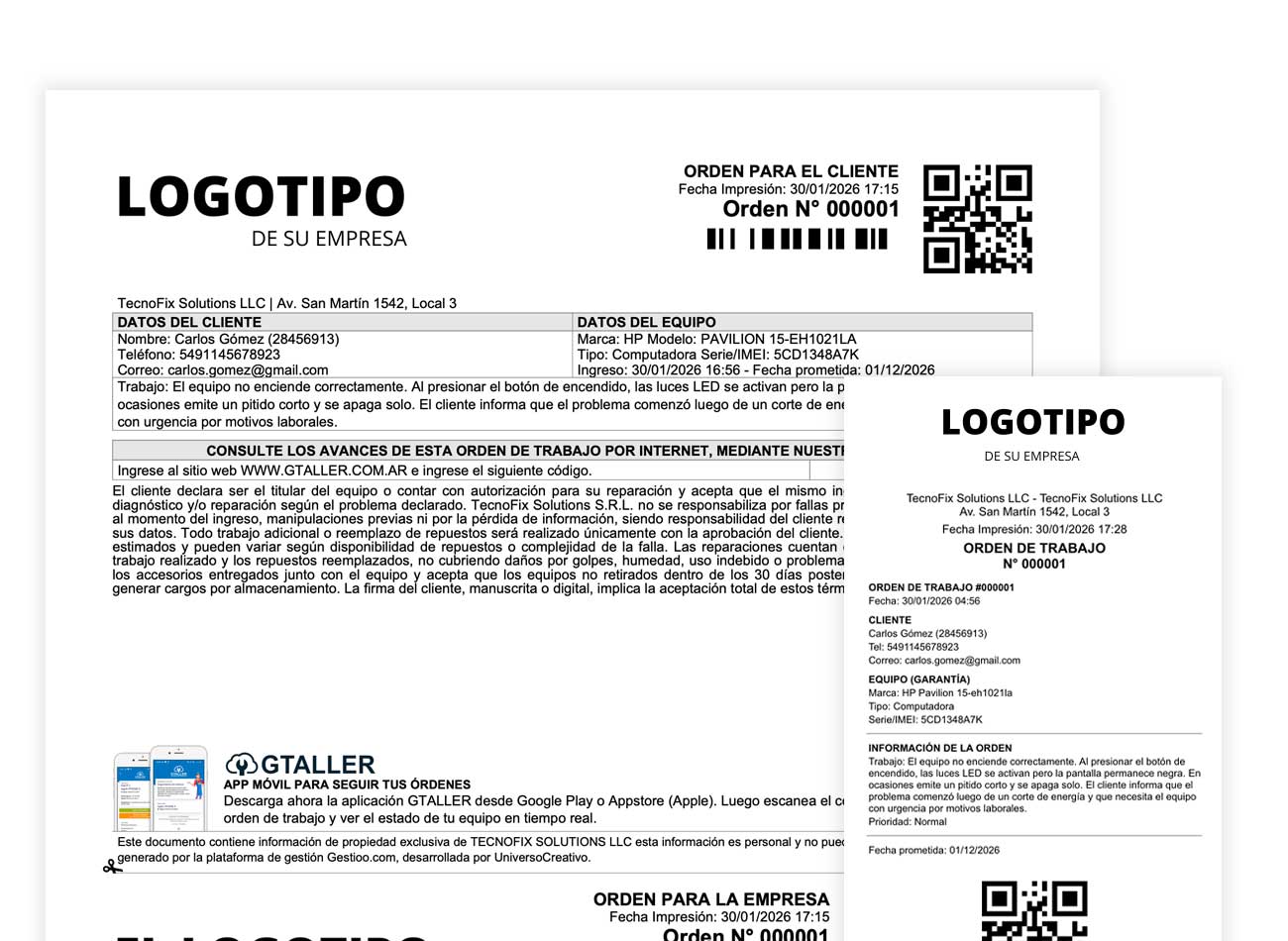 Documentos PDF personalizados con logotipo de la empresa