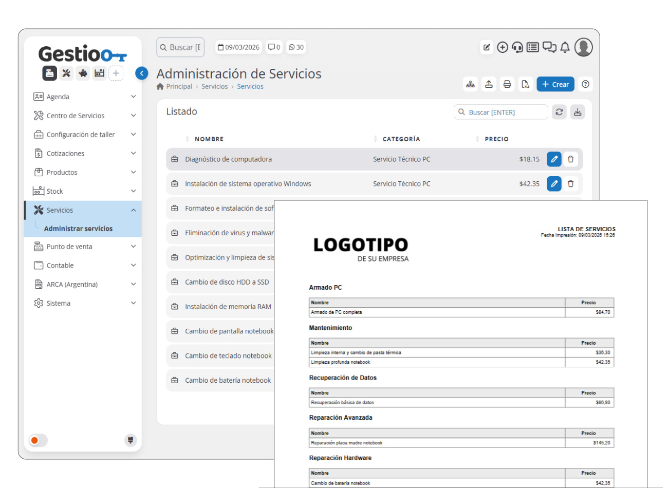 Módulo Catálogo de servicios