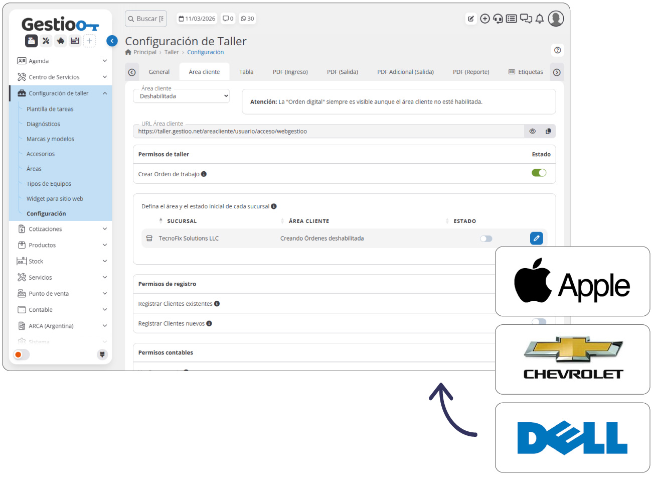 Módulo Configuraciones de taller
